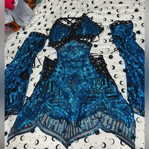 Disco Lemonade Blue Sequin Dress & Sleeves